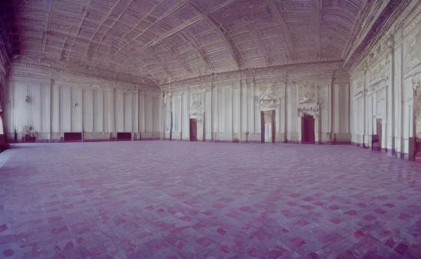 Image similar to 60s movie still of a giant stalinist style empty palace hall, by Irving Penn , cinestill 800t 35mm eastmancolor, heavy grainy picture, very detailed, high quality, 4k, HD criterion, precise texture, panoramic, cinematic