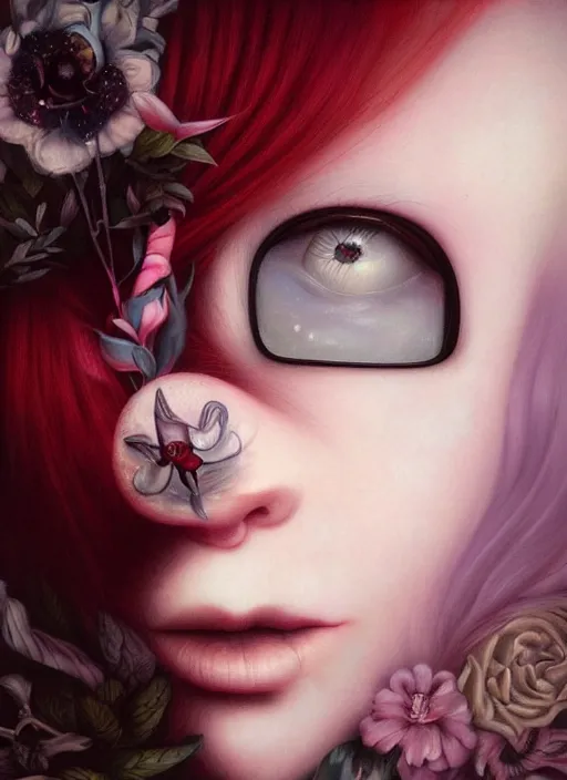 Image similar to pop surrealism, lowbrow art, realistic cute girl painting, japanese street fashion, hyper realism, muted colours, rococo, natalie shau, loreta lux, tom bagshaw, mark ryden, trevor brown style,