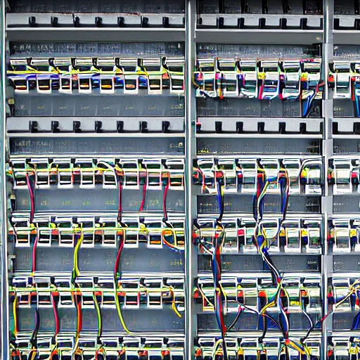 Image similar to a color photo of cables connected to servers, 4 k, high resolution