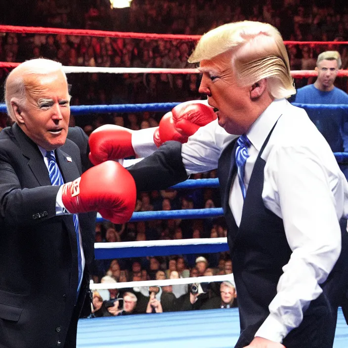 Image similar to donald trump and joe biden boxing match, high quality photo