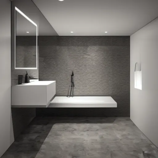 Image similar to bathroom with warm white led strip lighting, photorealistic, product render