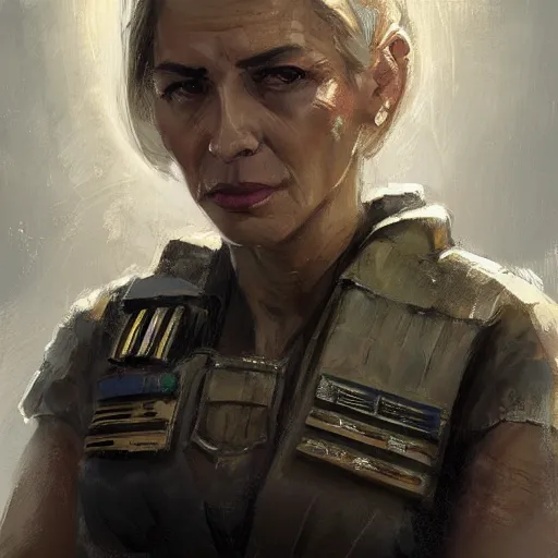 Image similar to portrait of a woman by greg rutkowski, she is a mixture between slav and samoan features, blonde short hair, she is about 7 0 years old, impeccable military composure, wearing tactical gear of the galactic alliance, star wars expanded universe, highly detailed portrait, digital painting, artstation, concept art, smooth, sharp foccus ilustration, artstation hq