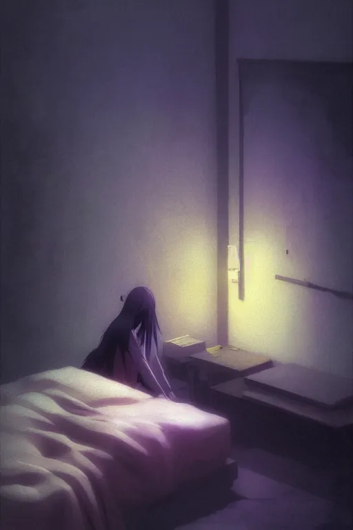 Prompt: portrait of bed pilled novelai user telling qpangfire to go to bed, by makoto shinkai, by akihiko yoshida, by zdzislaw beksinski, by dariusz zawadzki, artbook, tone mapped, deep blues, shiny, soft lighting