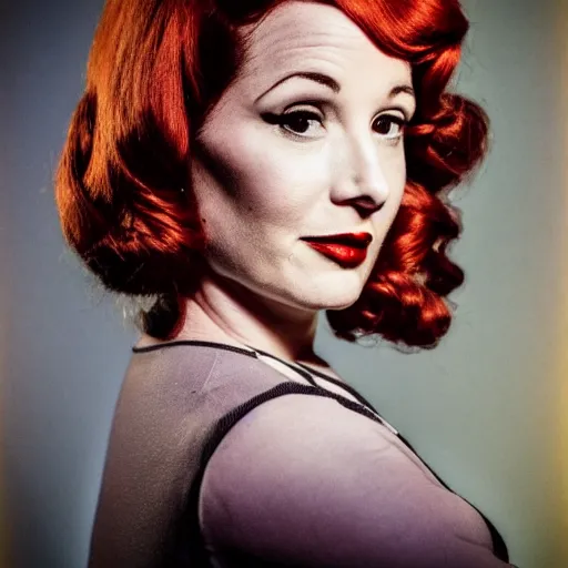 Image similar to photography of cristina hendricks, joan holloway from mad men, tintype, deregoue