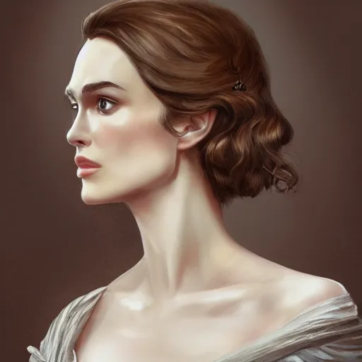 Image similar to Portrait of Keira Knightley in victorian london, elegant, digital painting, highly detailed, fantasy, artstation, concept art, smooth, sharp focus, illustration,