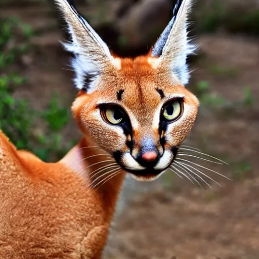 Image similar to fisheye photo of a caracal hissing