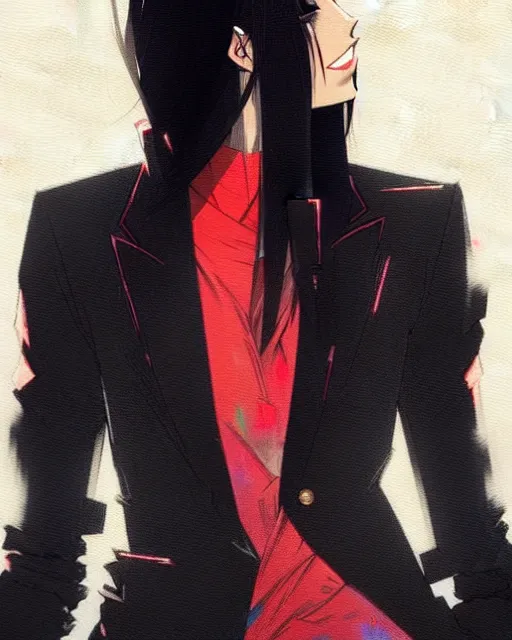 Prompt: a ultradetailed beautiful panting of a stylish woman wearing a black blazer, by conrad roset, greg rutkowski and makoto shinkai, trending on artstation