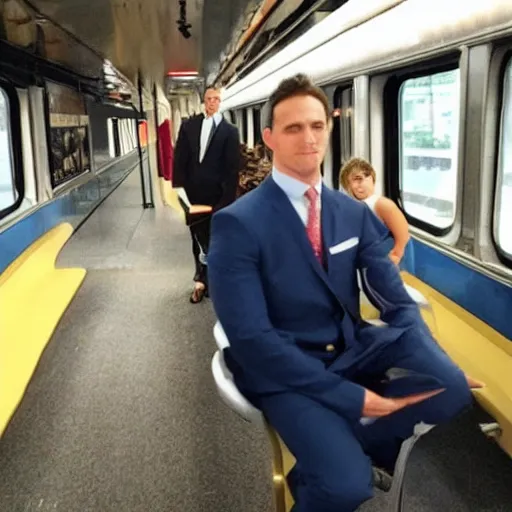 Prompt: train wearing a suit