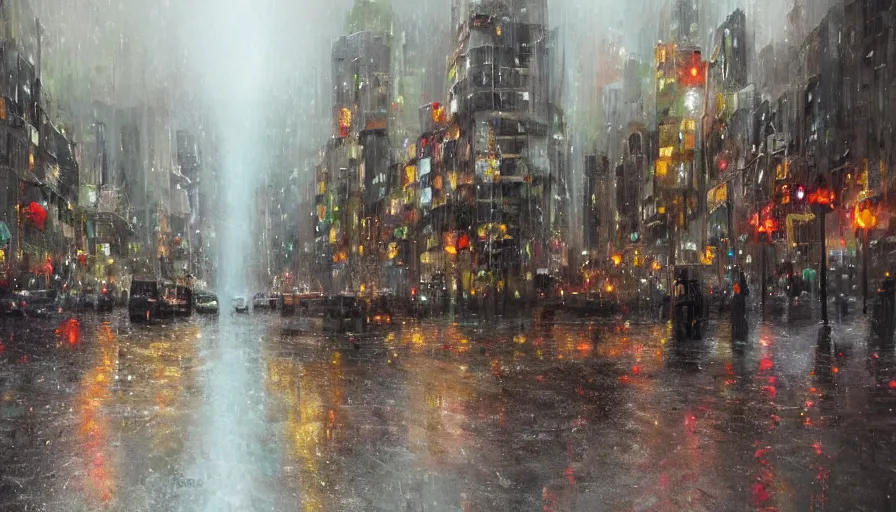 Image similar to city full of flowers during a thunderstorm with heavy rain, artstation