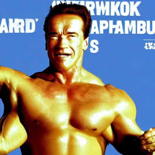 Prompt: arnold schwarzenegger as a thick pork sausage