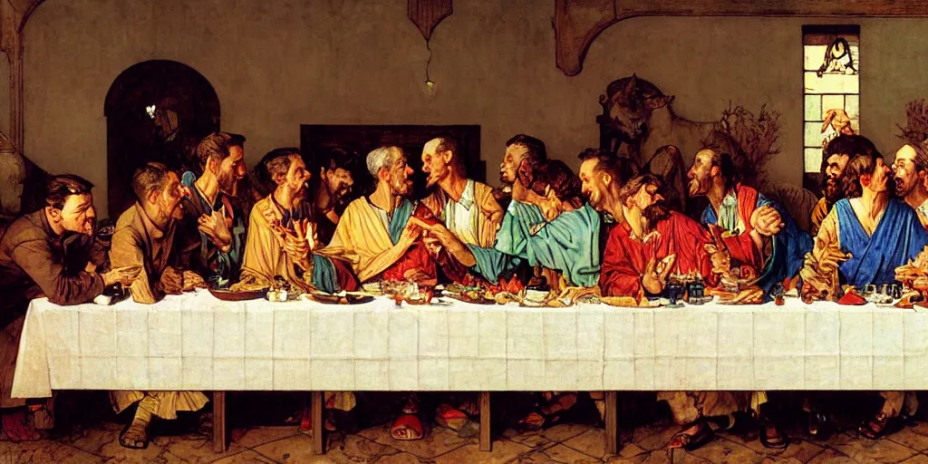 Image similar to the last supper, illustration, joseph christian leyendecker, norman rockwell