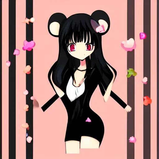 Image similar to anime mouse girl with black hair illustration