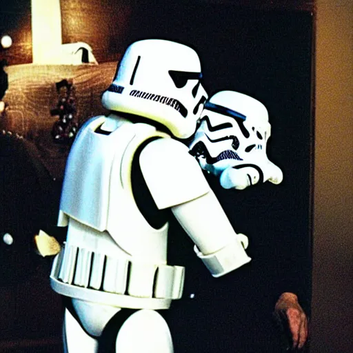 Image similar to walter white kissing a stormtrooper 1980 photo