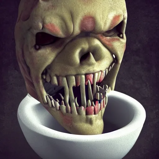 Image similar to a demonic toilet bowl with human teeth