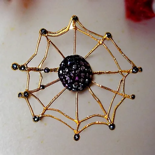 Prompt: A spiderweb made of gold and gems!!