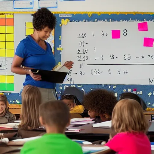 Prompt: a lion teacher is teaching math in front of a blackboard