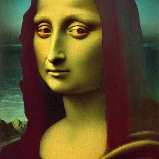 Prompt: beksinski, zdzisław - mona lisa in the style of zdzisław beksinski by zdzislaw beksinski