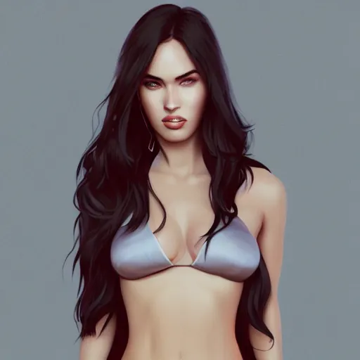 Image similar to full body shot of Megan fox by wlop, rossdraws, mingchen shen, bangkuart, sakimichan, yan gisuka, jeongseok lee, artstation, 4k