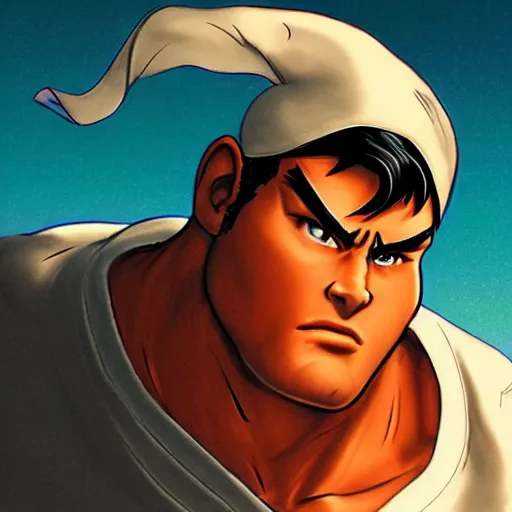 Prompt: ryu from street fighter, illustration by glen keane and jin kim, concept art, disney - h 6 4 0