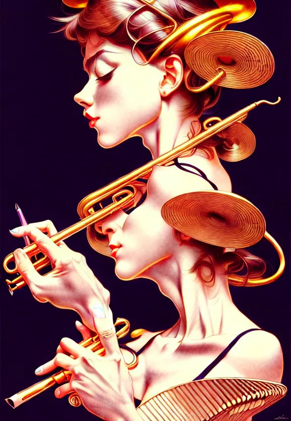 Prompt: ' mousey woman studying jazz music ', beautiful shadowing, 3 d shadowing, reflective surfaces, illustrated completely, 8 k beautifully detailed pencil illustration, extremely hyper - detailed pencil illustration, intricate, epic composition, masterpiece, bold complimentary colors. stunning masterfully illustrated by artgerm, range murata, alphonse mucha.