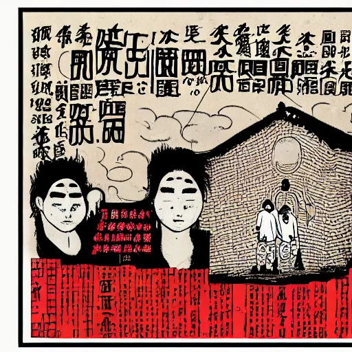 Image similar to chinese prison, bodily organs, in the style of daniel johnston and outsider art, 4k, overlaid with chinese text