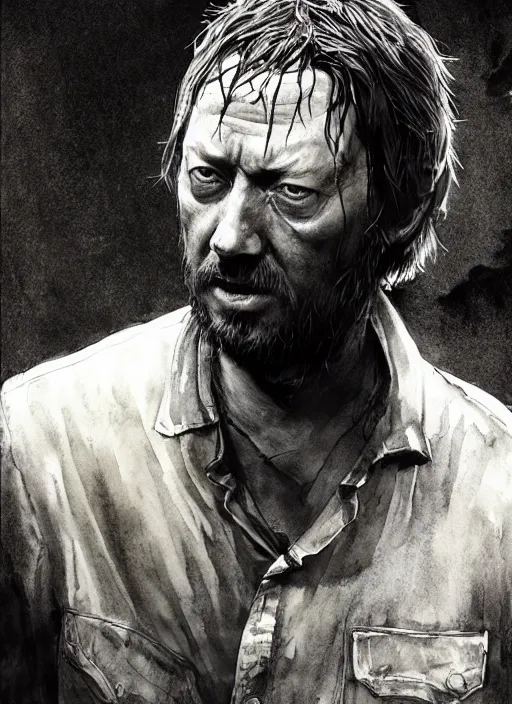 Prompt: portrait, Tom Yorke in the Last of US universe, watercolor, dramatic lighting, cinematic, establishing shot, extremely high detail, foto realistic, cinematic lighting, pen and ink, intricate line drawings, by Yoshitaka Amano, Ruan Jia, Kentaro Miura, Artgerm, post processed, concept art, artstation, matte painting, style by eddie mendoza, raphael lacoste, alex ross