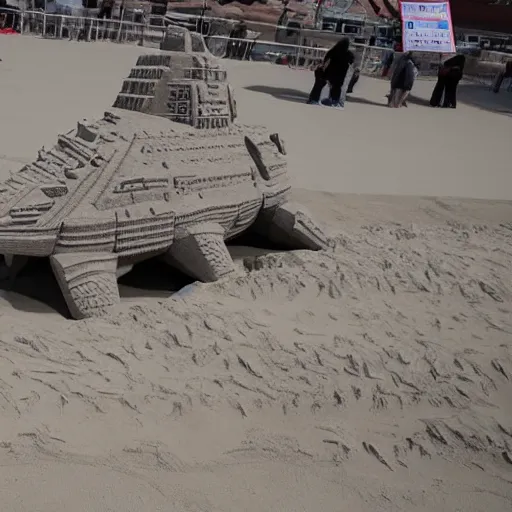 Image similar to a huge sand sculpture of starwars star destroyer