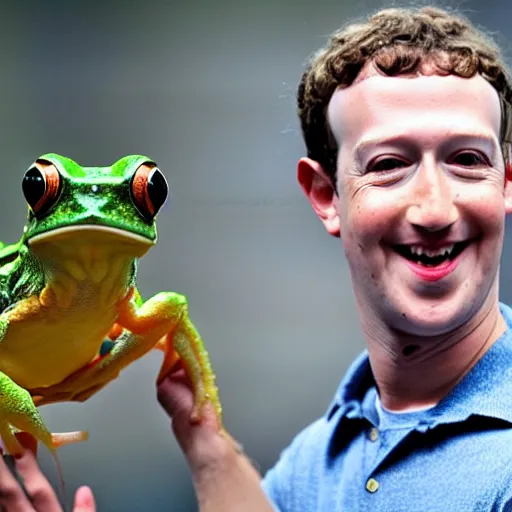 Prompt: mark zuckerberg holding a live frog