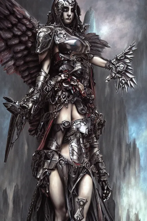 Image similar to Gothic angel girl in armor from warhammer 40000 highly detailed, digital painting, artstation, smooth, sharp focus, illustration, art by artgerm and greg rutowski and zdislav beksinski