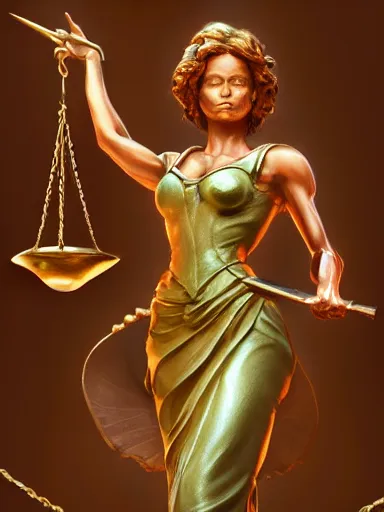 Prompt: lady justice holding balance scales. intricate, elegant, highly detailed, digital painting, artstation, concept art, sharp focus, illustration, by justin gerard and artgerm, 8 k