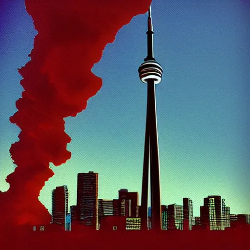 Image similar to “The CN tower on fire, digital art”