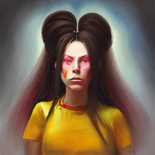 Image similar to painting of brigitte from overwatch in the style of agostino arrivabene