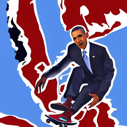 Prompt: Obama skateboarding, digital art