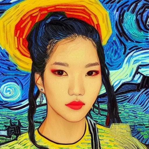 Prompt: portrait of lisa manoban of blackpink in the style of van gogh