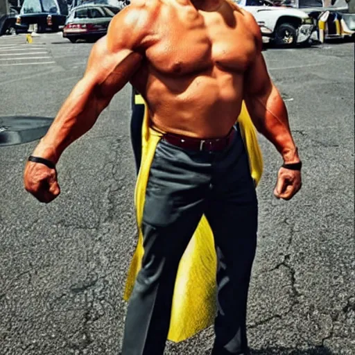 Image similar to dwayne the rock johnson cosplaying as saitama of one punch man, realistic