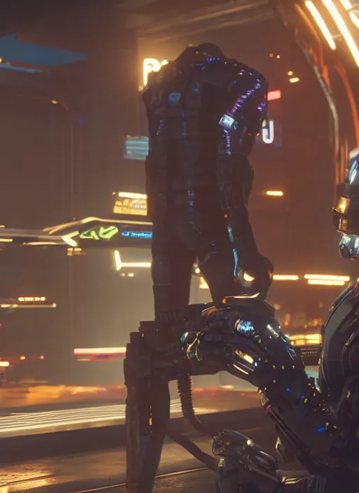 Image similar to film still of Paul Walker as Kerry Eurodyne in Cyberpunk 2077, gameplay, 8k, HD