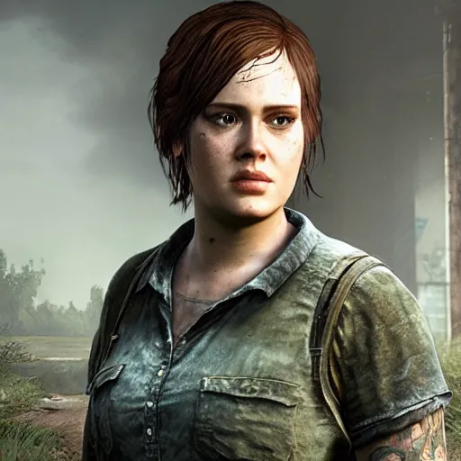 Prompt: an in-game screenshot of Adele as a character in The Last of Us 2