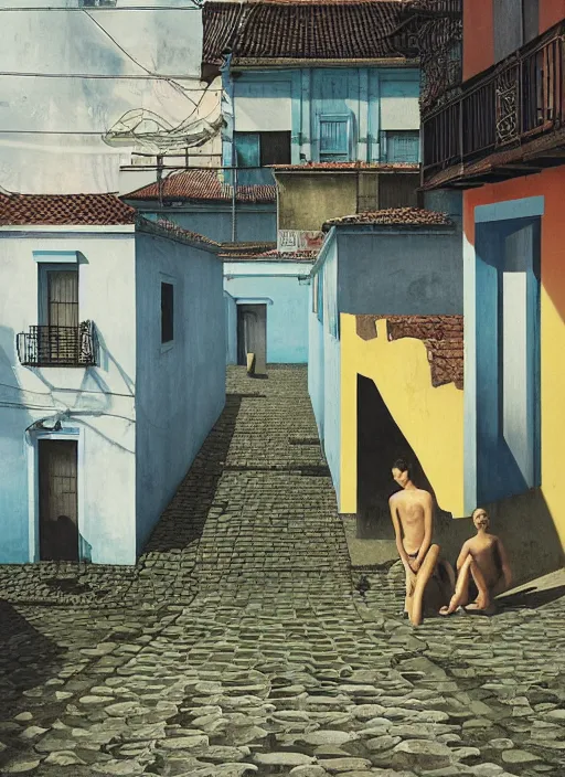 Prompt: time does not exist anymore, streets of salvador, brazil, sea, by edward hopper and james gilleard, zdzislaw beksinski, strange vegetation, exteriors, highly detailed, cinematic, black people, by james gilleard, airbrush, ilya kuvshinov, wlop, very coherent, art by takato yamamoto and james jean