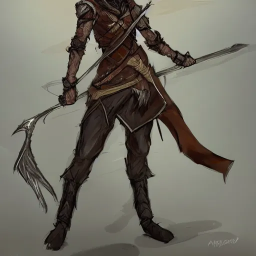 Prompt: D&D character concept art of a wood elf, sly archer, brown skin color with short three banches and a fluffy coat, fighting pose of a archer shooting, natural clothes blending in, full body pose, soft colors, fantasy, intricate, elegant, highly detailed, digital painting, artstation, concept art, smooth, sharp focus, illustration, wide angle shot, full body visible, art by artgerm and H R Giger and alphonse mucha