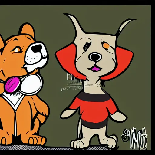 Prompt: pixie and brutus from pet foolery, comics style, computer art, high detail