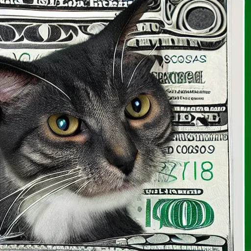 Image similar to a tortie cat on a $50 bill