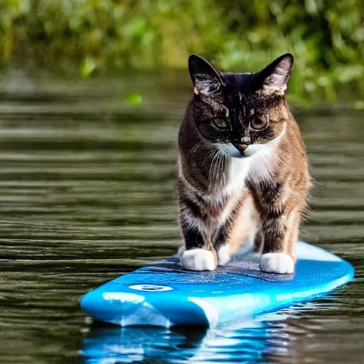 Prompt: a cat doing paddlesurf