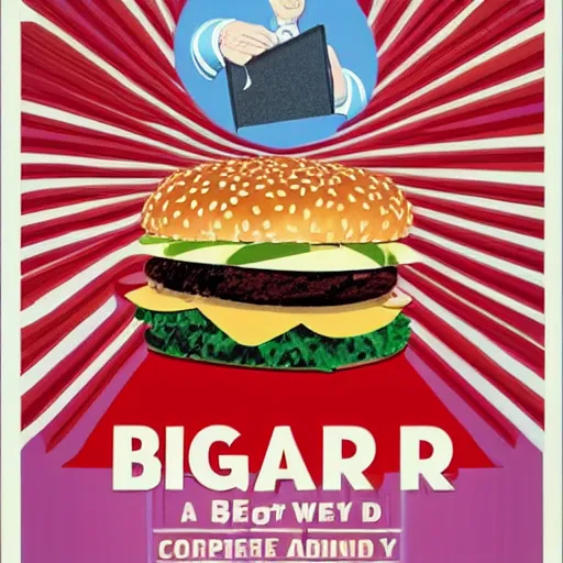 Prompt: A Pop Art ilustration for an ad of a reality bending Big Mac, corporate style, award winning, stunning