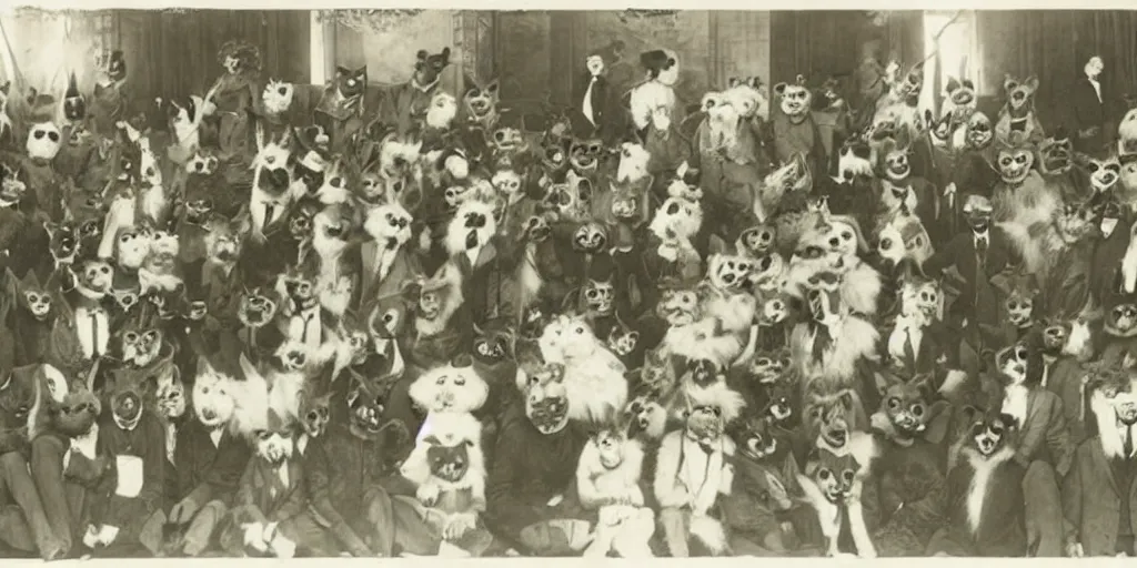 Image similar to a furry convention, 1 9 0 0 s photograph