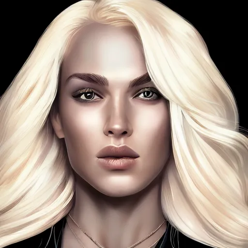 Image similar to a stunning upper body portrait of a beautiful woman with waving bleach blonde hair by marvel comics, digital art, trending on artstation