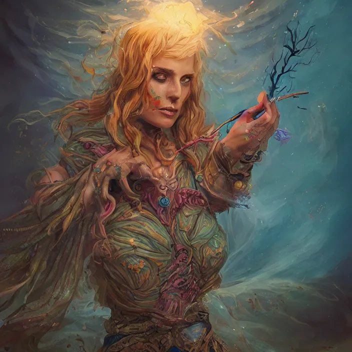 Image similar to sea witch casting a spell, d & d style, trending on artstation, intricate, highly detailed, vivid painting, colorful, art by alexandr leskinen