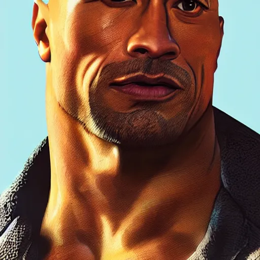 Prompt: portrait of Dwayne the rock johnson, GTA V cover art