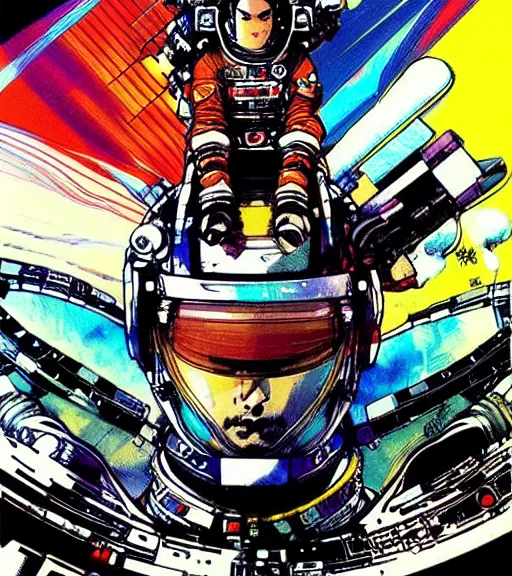 Prompt: psychedelic astronaut samurai riding on the top of a rocketship, comic book art, by yoji shinkawa and takehiko inoue and kim jung gi, masterpiece, perfect