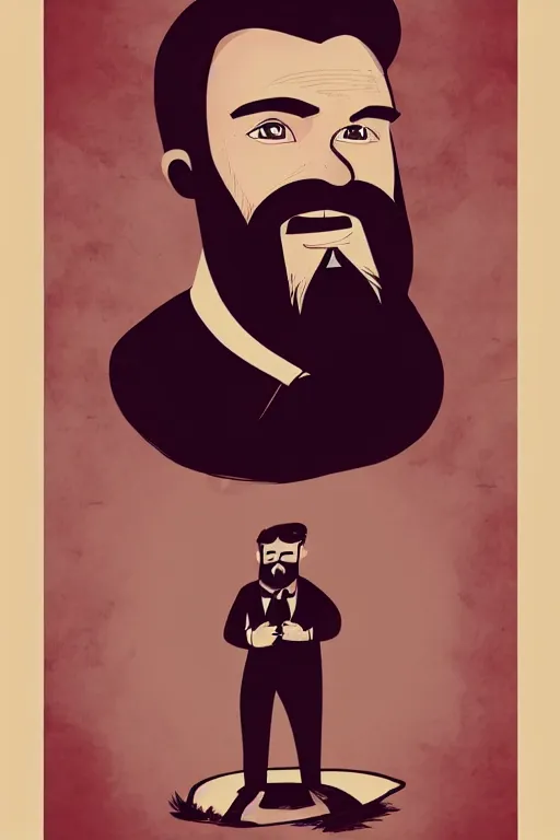 Image similar to an illustration of a portrait of a respectable dignified 3 0 ish pentecostal preacher with kind eyes and red beard and hair in the style of art - deco artwork art by kyle ferrin and loish!, digital art, highly detailed, intricate, sharp focus, trending on artstation hq, deviantart, 4 k uhd image