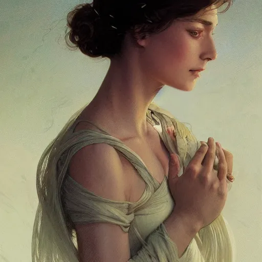 Image similar to concept art, portrait of beautiful lightly freckled and unusually attractive female, intricate, elegant, highly detailed, my rendition, digital painting, artstation, concept art, smooth, sharp focus, illustration, art by greg rutkowski and alphonse mucha and uang guangjian and gil elvgren and sachin teng, symmetry!!